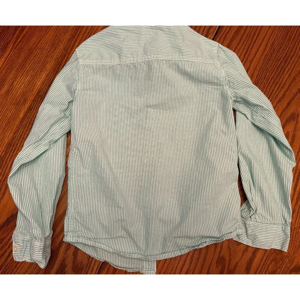 Carter's Green and White Vertical Striped Collared Button down dress shirt